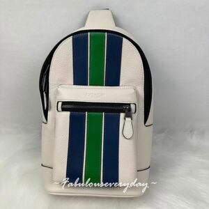 Coach Men's West Pack With Varsity Stripe In Leather Gunmetal/Chalk Multi CBI39